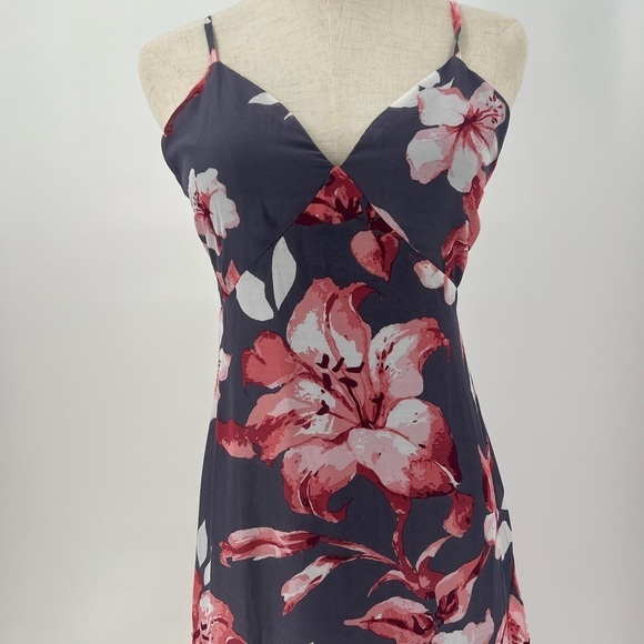 Lulu’s Kimi Dusty Purple Floral Chiffon Ruffled Maxi Dress S High Low New Straps - Picture 8 of 8